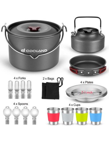 Kit de Cocina Camping Odoland 22 Piezas para 4 Personas