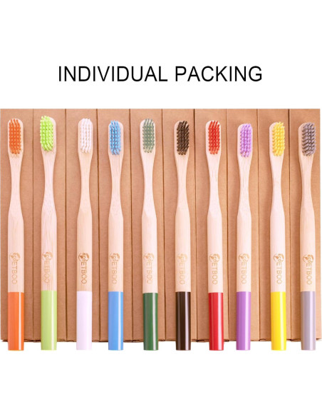 Cepillos de Dientes de Bambú ECOETBOO 10 Paquete Cerda Dura Cepillos de Dientes de Bambú ECOETBOO 10 Paquete Cerda Dura