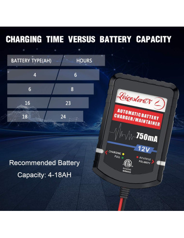 Cargador de Batería LEICESTERCN 12V 750mA 4 Piezas