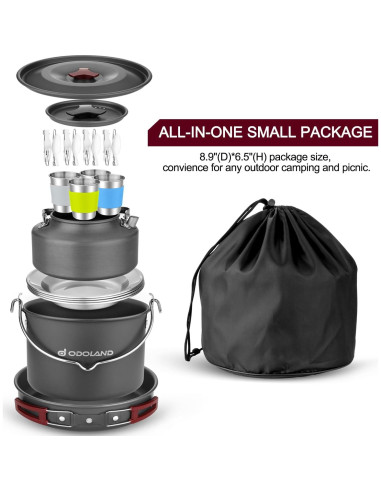 Kit de Cocina Camping Odoland 22 Piezas para 4 Personas