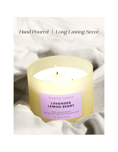 Vela Aromática de Soja T&H 3 Mechas Lavanda 450 g