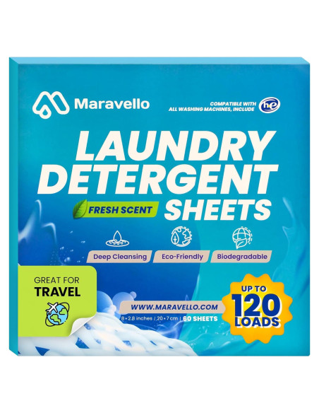 Hojas de Detergente para Ropa Maravello - 120 Lavados, Aroma Fresco Hojas de Detergente para Ropa Maravello - 120 Lavados, Aroma Fresco