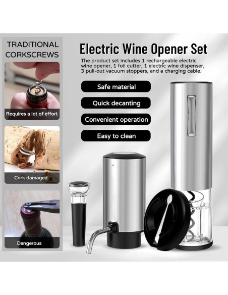 Juego de Abridor de Vino Eléctrico D-DING 4 en 1 Acero Inoxidable Juego de Abridor de Vino Eléctrico D-DING 4 en 1 Acero Inoxidable