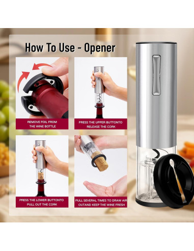 Juego de Abridor de Vino Eléctrico D-DING 4 en 1 Acero Inoxidable