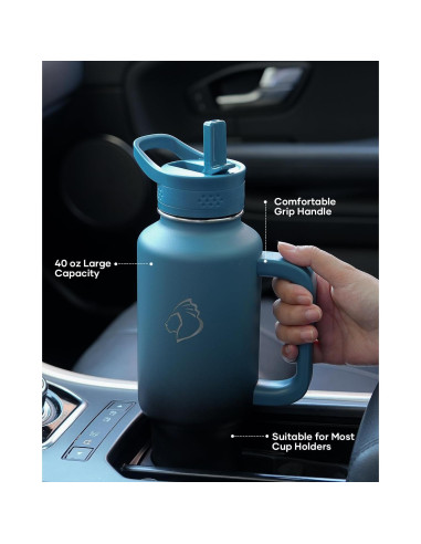 Vaso Aislado BUZIO 1.13kg 40oz con Asa y Pajilla Indigo