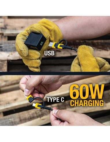 Cable 4 en 1 DEWALT Tipo C/Micro USB para iPhone y Android