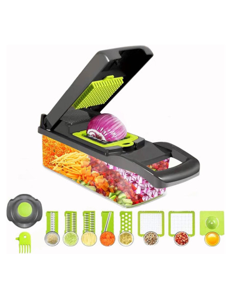Cortador de Vegetales Manual Kuaguan 8 en 1 con Contenedor Cortador de Vegetales Manual Kuaguan 8 en 1 con Contenedor