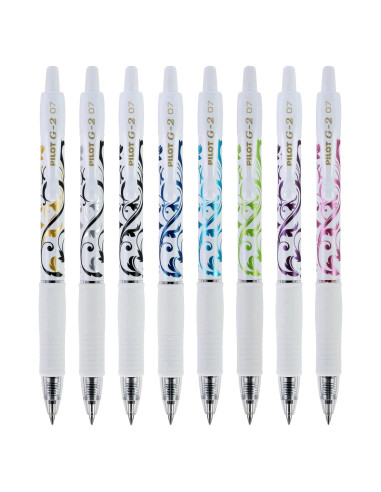 Bolígrafos de Gel Pilot G2, Punta Fina 0.7 mm, Colores Asortidos, Paquete de 8