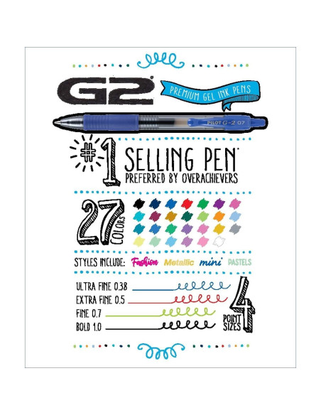 Bolígrafos de Gel Pilot G2, Punta Fina 0.7 mm, Colores Asortidos, Paquete de 8 Bolígrafos de Gel Pilot G2, Punta Fina 0.7 mm, Colores Asortidos, Paquete de 8