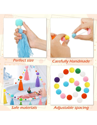 Guirnalda de Pom Pom Arcoíris Janinka 4m con Borlas Coloridas