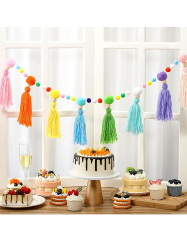 Guirnalda de Pom Pom Arcoíris Janinka 4m con Borlas Coloridas