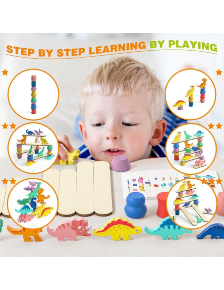 Juguetes Montessori Dinosaurios de Madera para Niños 1-4 Años Juguetes Montessori Dinosaurios de Madera para Niños 1-4 Años