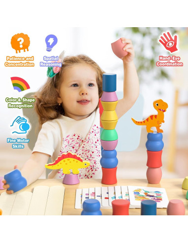 Juguetes Montessori Dinosaurios de Madera para Niños 1-4 Años