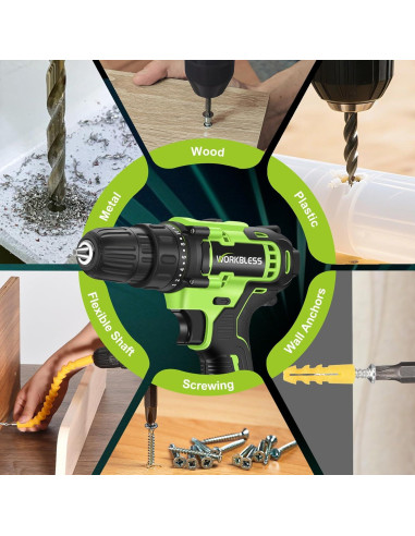 Taladro Inalámbrico WORKBLESS 21V con Batería y 28 Accesorios