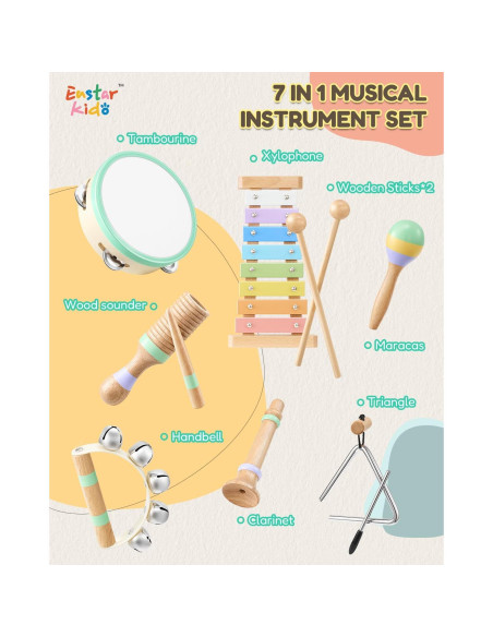 Set de Instrumentos Musicales Montessori Eastar Kido 7 Piezas Set de Instrumentos Musicales Montessori Eastar Kido 7 Piezas
