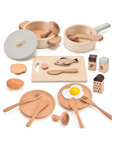 Set de Cocina de Madera Atoylink 23 Piezas para Niños 2-5 Años