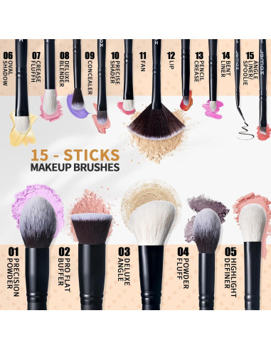 Juego de Pinceles de Maquillaje ZAMEL 15 Piezas Kabuki