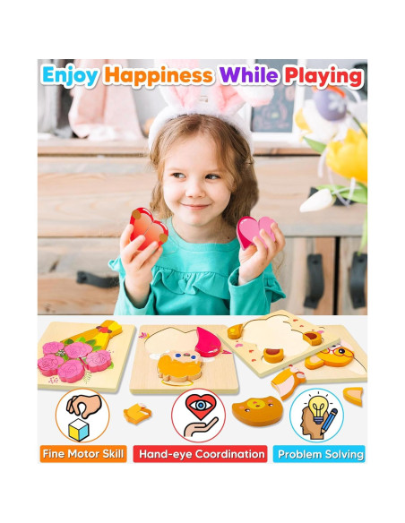 Rompecabezas de Madera Montessori Benresive 4 Piezas 1-3 Años Rompecabezas de Madera Montessori Benresive 4 Piezas 1-3 Años