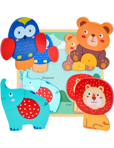 Rompecabezas de Madera Montessori Mama 4-en-1 para Niños 1-3 Años