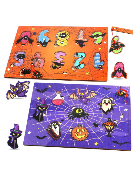 Juguetes de Rompecabezas de Madera Halloween ERTIUANIO 2 Pcs Juguetes de Rompecabezas de Madera Halloween ERTIUANIO 2 Pcs