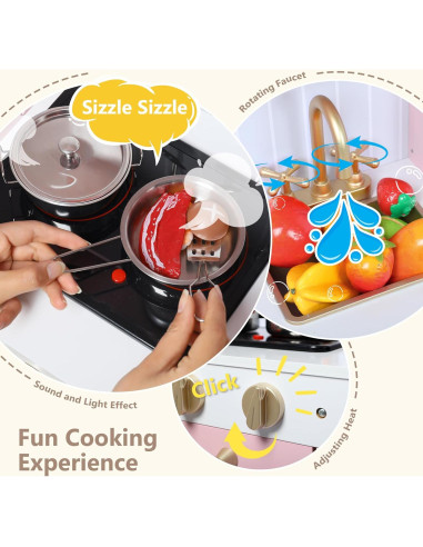 Cocina de Madera Kinder King Rosa para Niños 3+ Años