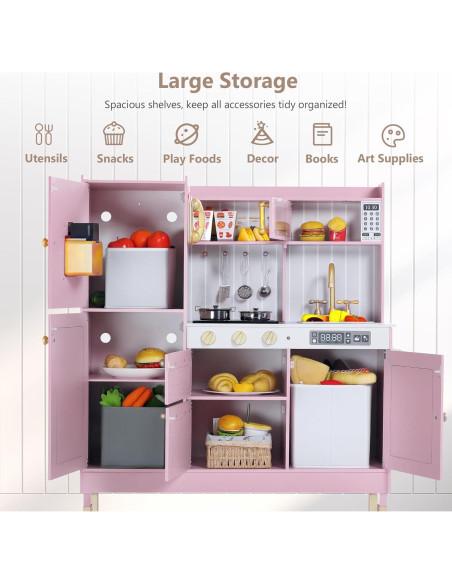 Cocina de Madera Kinder King Rosa para Niños 3+ Años Cocina de Madera Kinder King Rosa para Niños 3+ Años