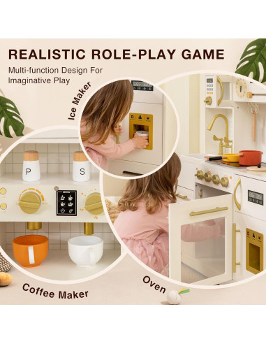 Juego de Cocina de Madera HappyPals con Horno y Cafetera