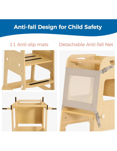 Torre de Cocina Ajustable Bateso para Niños 1-3 Años Madera