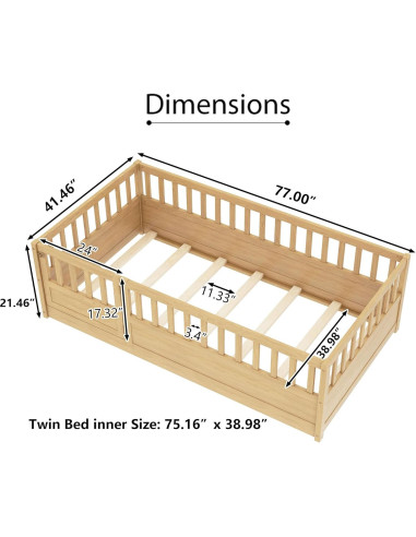 Cama de Piso Twin Bellemave con Alta Cerca y Puerta Natural