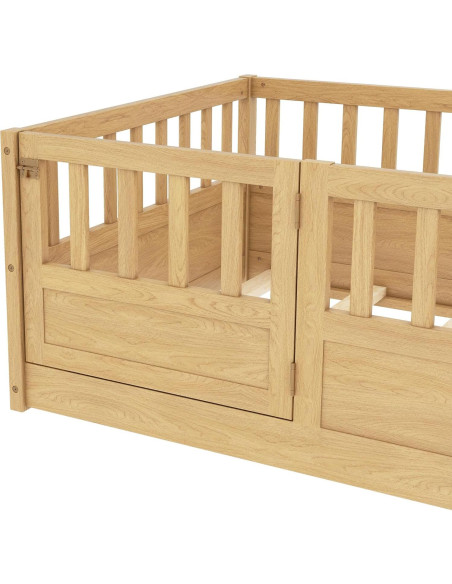 Cama de Piso Twin Bellemave con Alta Cerca y Puerta Natural Cama de Piso Twin Bellemave con Alta Cerca y Puerta Natural