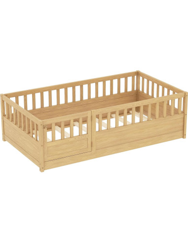 Cama de Piso Twin Bellemave con Alta Cerca y Puerta Natural