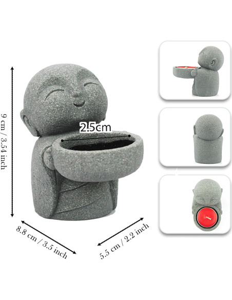 Estatua de Buda Pequeña de Arenisca con Soporte para Vela - 9x8.8x5.5 cm Estatua de Buda Pequeña de Arenisca con Soporte para Vela - 9x8.8x5.5 cm
