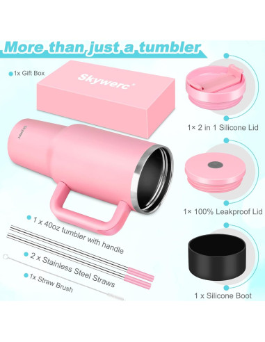 Taza de 1.18L Skywerc con 2 tapas y popote - Rosa