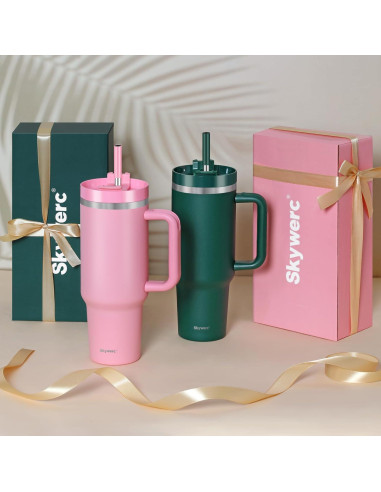 Taza de 1.18L Skywerc con 2 tapas y popote - Rosa