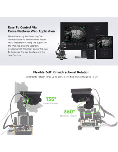 Módulo de Cámara Pan-Tilt 360 Waveshare para Raspberry Pi 4B/5