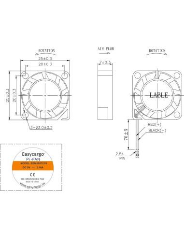 Ventilador Easycargo 25mm 5V para Raspberry Pi 4B y 3B+