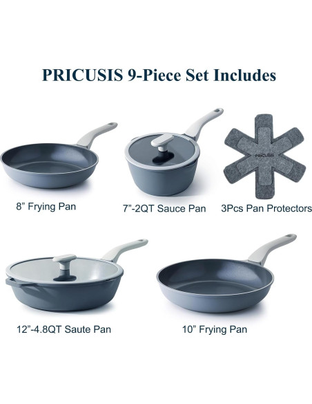Juego de Ollas y Sartenes PRICUSIS 9 Piezas Cerámica Antiadherente Juego de Ollas y Sartenes PRICUSIS 9 Piezas Cerámica Antiadherente