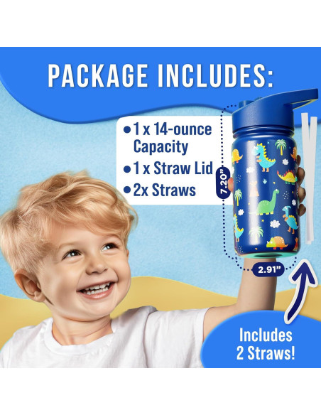 Botella de Agua Klevly 0.4L Dinosaurio con Pajilla Botella de Agua Klevly 0.4L Dinosaurio con Pajilla