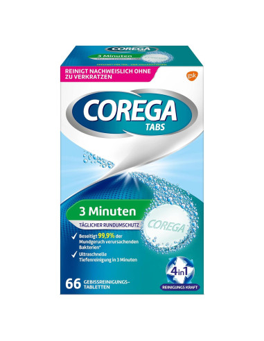 Tabletas de Limpieza Rápida Corega para Dentaduras 66 Unidades