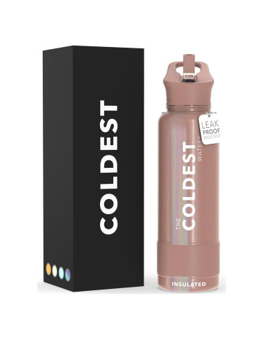Botella de Agua Aislada Coldest 1183 ml con Popote Rosa