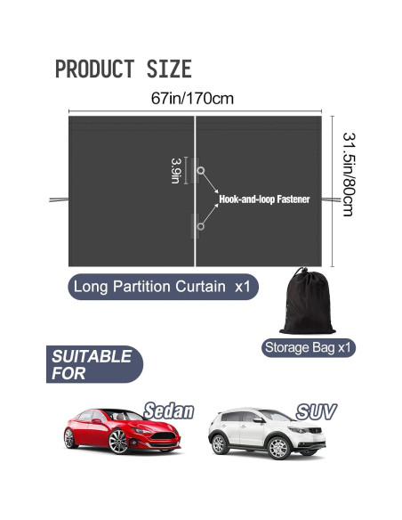 Cortina Divisoria para Auto PAMASE 170x80cm Negra Cortina Divisoria para Auto PAMASE 170x80cm Negra
