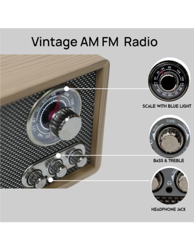 Radio LoopTone R08P AM FM Bluetooth Madera Retro 24cm
