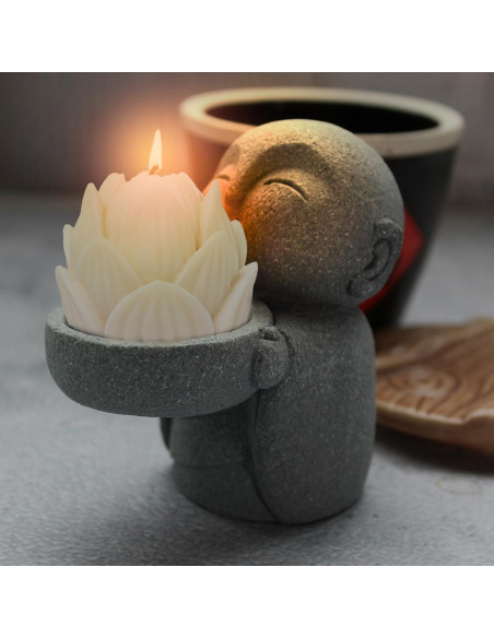 Estatua de Buda Pequeña de Arenisca con Soporte para Vela - 9x8.8x5.5 cm Estatua de Buda Pequeña de Arenisca con Soporte para Vela - 9x8.8x5.5 cm