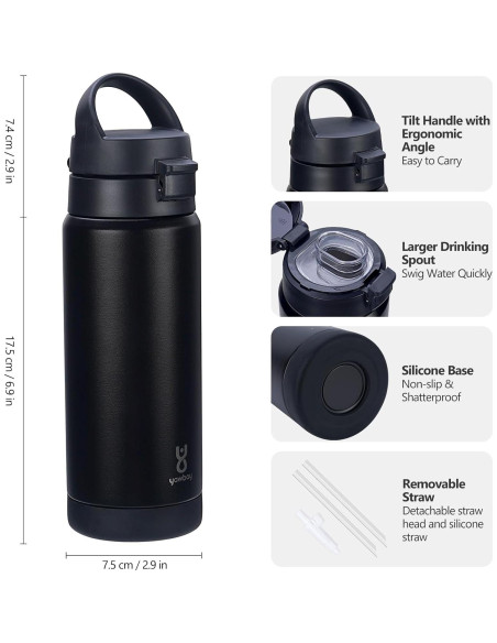 Botella de Agua Aislada Yawbay 0.5L con Pajilla y Asa Botella de Agua Aislada Yawbay 0.5L con Pajilla y Asa