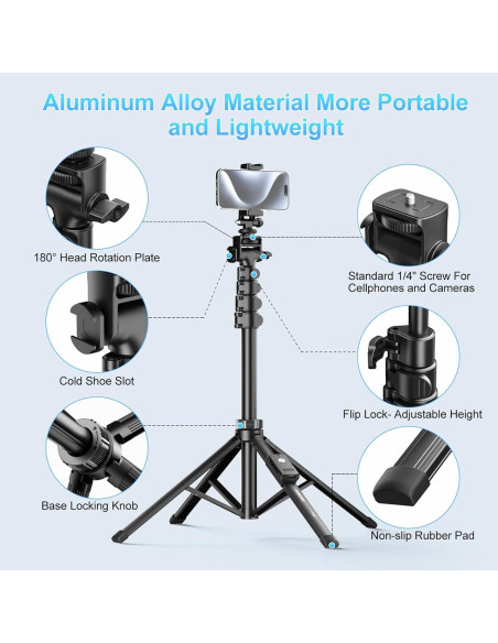 Trípode Profesional Fugetek FT-589 para Teléfono 62" Aluminio Trípode Profesional Fugetek FT-589 para Teléfono 62" Aluminio