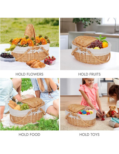 Cesta de Picnic Grande Happypicnic de Mimbre 40x29x18.7 cm