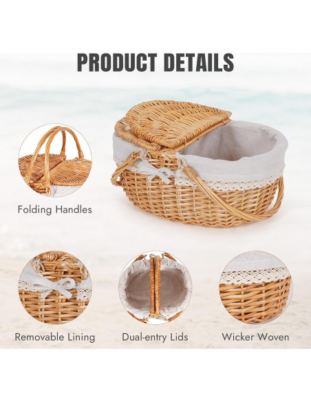 Cesta de Picnic Grande Happypicnic de Mimbre 40x29x18.7 cm Cesta de Picnic Grande Happypicnic de Mimbre 40x29x18.7 cm