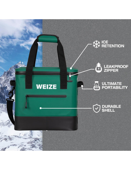 Enfriador Portátil WEIZE 15L Impermeable 24 Latas Verde Oscuro Enfriador Portátil WEIZE 15L Impermeable 24 Latas Verde Oscuro