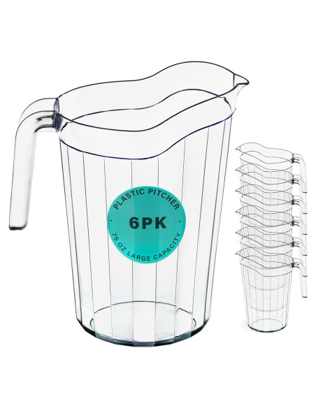 DecorRack Paquete de 6 Jarras de Plástico 75 oz para Bebidas DecorRack Paquete de 6 Jarras de Plástico 75 oz para Bebidas