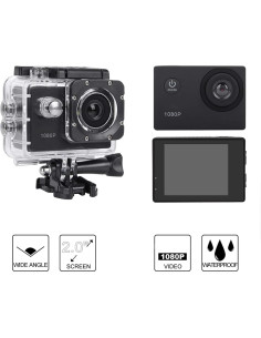 Cámara de acción ASHATA 1080P HD 30m sumergible negra 2